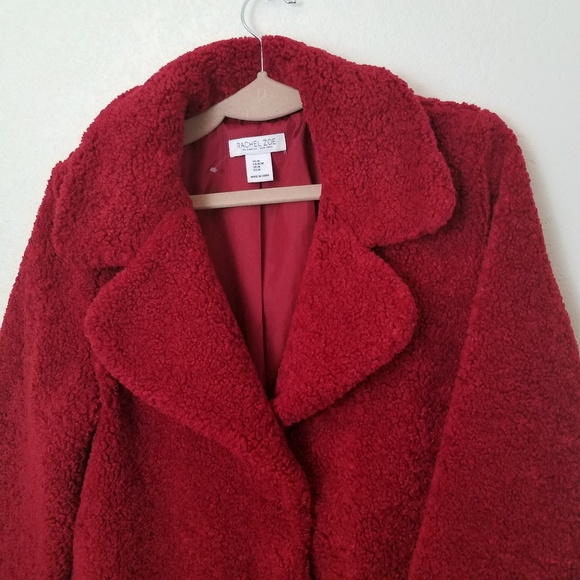 FLASH SALE! NWOT RACHEL ZOE Trench Deep Red Teddy Bear Coat - Picture 2 of 10